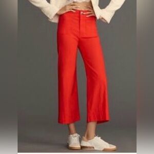 Never worn- Vibrant Red Cropped wide leg Pants. Womens size large